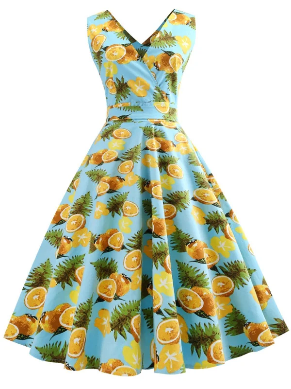 1950s Lemon Floral Swing Dress Organza floral dresses